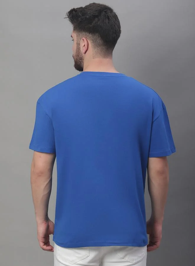 تايك تو تيشيرت رجالي أزرق بطبعة جرافيك واسع من دور